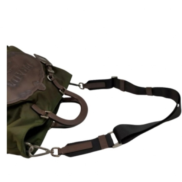 PRADA Milano Olive Green & Brown Nylon Medium Tote w/ Handles & Crossbody - Picture 13 of 14
